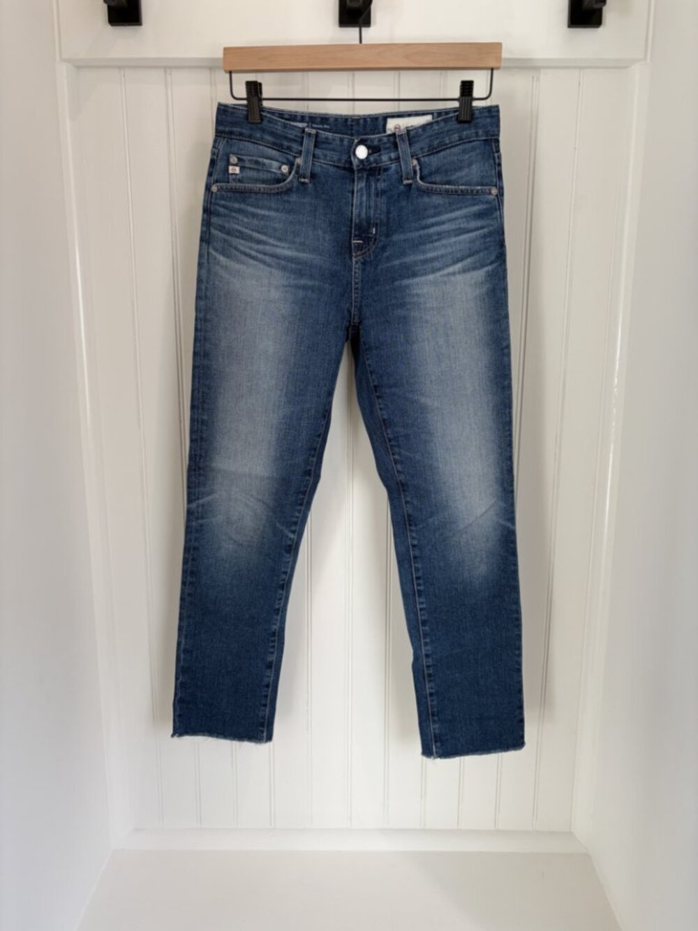 AG Ex-Boyfriend Slouchy Slim Ankle Jeans Raw Hem Mid Rise Blue Size 24R